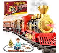 PQETBV Train de Noël Électrique, Jouet de Train Électrique À Vapeur, Locomotive à Vapeur Electrique avec la Fumée Lumineuse et Le Son, Cadeaux de Noel Anniversaire pour Enfants