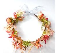 PQIQP Lot de 3 couronnes de fleurs romantiques pour femmes et filles - Couronne de fleurs bohème - Serre-tête floral avec ruban, fête de mariage, festival, photos (rouge crème)