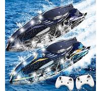 PQKL-party Bateau Télécommandé, 2,4 GHz Haute Vitesse Bateaux RC Bateau avec Lumières LED pour Enfants pour Piscines et Lacs