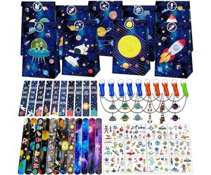 PQKL-party Cadeau spatial, anniversaire d'enfant, anniversaire astronaute, sacs cadeaux spatiaux, colliers, porte-clés, bracelet à boucle, autocollants de tatouages, marque-pages