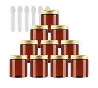 PQPAUTY 24 Pièces Vides Petit 250 ml Marron Cosmétique Pot en Plastique avec Couvercle Or 250 g Pots de Cosmétique Crème de Bouteille Contenant avec 6x Spatules