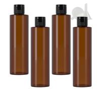 PQPAUTY 4 pièces 250ml Marron Vide Plastique Bouteille avec Noir Bouchon à Bascule de Lotion pour lotions crèmes gels shampooing