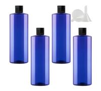 PQPAUTY 4 pièces 500ml Bleu Vide Plastique Bouteille avec Noir Bouchon à Bascule de Lotion pour lotions crèmes gels shampooing