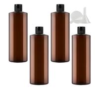 PQPAUTY 4 pièces 500ml Marron Vide Plastique Bouteille avec Noir Bouchon à Bascule de Lotion pour lotions crèmes gels shampooing