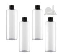 PQPAUTY 4 pièces 500ml Transparent Vide Plastique Bouteille avec Noir Bouchon à Bascule de Lotion pour lotions crèmes gels shampooing