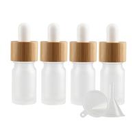 PQPAUTY 4 Pièces 5ml Flacons en Verre Transparent Mat avec Pipettes, 5 ml Bouteilles Compte-gouttes en Verre Vides avec Bouchon à Vis Bambou Pour Les Huiles Essentielles Aromathérapie