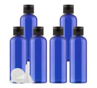PQPAUTY 6 pièces 100ml Bleu Vide Plastique Bouteille avec Noir Bouchon à Bascule de Lotion pour crèmes gels shampooing lotions