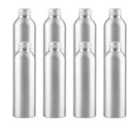 PQPAUTY 8 Pièces Argent Flacon Aluminium 150 ml, Bouteille en Aluminium avec Bouchon en Aluminium Fileté Argent Pour Cosmétique Shampooing Salle de Bains Hôtel Voyage