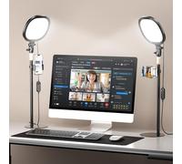 PQRQP Lot de 2 anneaux lumineux avec support, lampe de bureau réglable avec support de téléphone, IRC 97+ de qualité studio pour appels vidéo, bureau à domicile, TikTok Live et tournage Vlog (noir