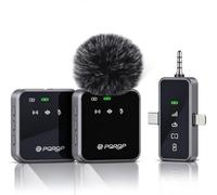 PQRQP Microphone 3 en 1 pour iPhone/Android/appareil photo, microphones sans fil, transmission de 100 m, autonomie de batterie 18 h, mini microphone pour enregistrement, Vlogs, YouTube, Tiktok