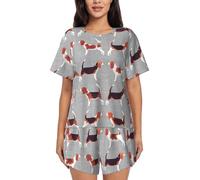 PQruop Beagle Patterns Print Pyjama deux pièces pour femme, pyjama d'été à manches courtes et col rond, vêtements décontractés pour la maison, Noir , XL