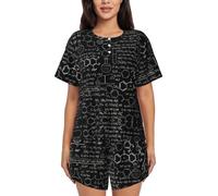 PQruop Illustration de chimie abstraite, impression 3D, pyjama deux pièces pour femmes, pyjama d'été à manches courtes et col rond, vêtements décontractés pour la maison, Noir , XL