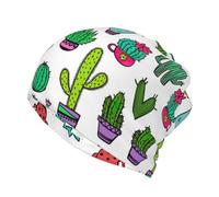 PQruop Joli chapeau tricoté décontracté à double couche avec imprimé succulent, chapeau d'hiver sans bord, adapté pour la pêche et le jogging., Noir , S