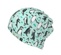 PQruop Joli chapeau tricoté décontracté à double couche imprimé pingouins, chapeau d'hiver sans bord, adapté pour la pêche et le jogging., Noir , Taille unique