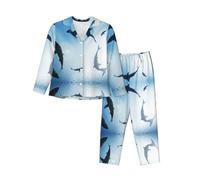 PQruop Pyjama deux pièces pour femme, imprimé animal de l'océan, pyjama boutonné à manches longues avec poches, pyjama décontracté., Noir , S