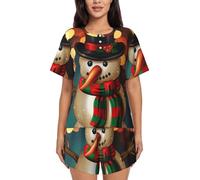 PQruop Pyjama deux pièces pour femme imprimé bonhomme de neige de Noël, pyjama d'été à manches courtes et col rond, vêtements décontractés pour la maison, Noir , 3XL