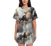 PQruop Pyjama deux pièces pour femme imprimé gouache colorée, pyjama d'été à manches courtes et col rond, vêtements décontractés pour la maison, Noir , XL