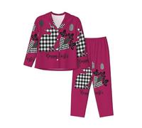 PQruop Pyjama deux pièces pour femme imprimé joyeuses Pâques, pyjama boutonné à manches longues avec poches, pyjama décontracté., Noir , S