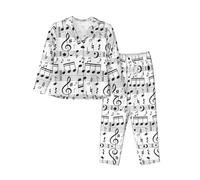 PQruop Pyjama deux pièces pour femme imprimé note de musique, pyjama boutonné à manches longues avec poches, pyjama décontracté., Noir , XL