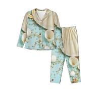 PQruop Pyjama deux pièces pour femme, imprimé océan, mer, plage, coquillages, étoile de mer, bleu, pyjama décontracté à manches longues avec poches, pyjama décontracté., Noir , XXL
