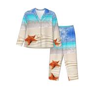 PQruop Pyjama deux pièces pour femme imprimé plage océan étoile de mer, pyjama boutonné à manches longues avec poches, pyjama décontracté., Noir , S
