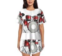 PQruop Pyjama deux pièces pour femme imprimé tambour cool, pyjama d'été à manches courtes et col rond, vêtements décontractés pour la maison, Noir , 3XL