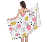PQruop Serviette de bain absorbante en microfibre avec imprimé cœur doré et rose, pour les occasions, y compris les voyages, les mariages et les anniversaires.