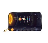 PQruop Solar System Jupiter Saturn Print Portefeuille pour femme, longue pochette en cuir, fermeture éclair en métal, porte-cartes de crédit, portefeuille de voyage