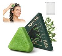 PQUELM 1 Pièces Unbottled Shampoing Solide Triangulaire, Savon Vert pour Cheveux, Shampooing Solide Aux Feuilles De CyprèS Et à L'Herbe Usman Pour La Croissance, Le Volume Avec filet anti-bulles,120g