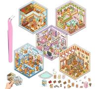 PQUELM 5 PièCes Diy Cozy Stickers,3d House Stickers Set, Pour La Maison, CréEz Les VôTres, Supermarché, Café, Librairie, Restaurant, Avec 1 Pince à éPiler