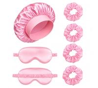 PQUELM 6 PièCes Bonnet Satin Cheveux Nuit, Avec Cache-œIl Et Sangle Pour Le Poignet, RéGlable, Bonnet De Nuit Respirant, Convient Aux Femmes Et Aux Filles (Rose)
