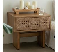 PQXQZ Rattan Nightstand with Retractable Drawer Bedside Table Solid Wood Night Stand for Bedroom Dorm and Small Spaces(Natural)