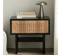 PQXQZ Rattan Nightstand with Retractable Drawer Bedside Table Solid Wood Night Stand for Bedroom Dorm and Small Spaces(Black)