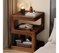 PQXQZ Table de Chevet en Bois Massif avec étagère Ouverte et Plateau en Verre Table Chevet Vintage pour Chambre Salon ou Dressing(35x35x54cm)