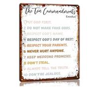 PQYSMVVG 10 Commandments Metal Wall-Art Biblical Laws for Young Believers Simple Clear Text Design Vintage Tin Sign for Classroom Sunday School Nursery 8 X 12 inch