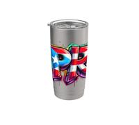 PR Graffiti Drapeau de Porto Rico Spray Peinture Street Art Fun Cool Gobelet isotherme en acier inoxydable double paroi
