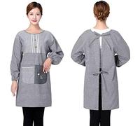 PRABUY Tablier à Manches Longues Adulte Tablier De Dossard pour Les Femmes,à L'épreuve De l'huile Tablier De Chef avec des Poches,Linge De Coton Tablier De Cuisine,Ménage Tablier De Travail Blouse