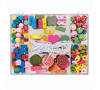 Pracht Creatives Hobby 0855-101 Mélange de perles en bois de différentes formes et couleurs, cordon blanc inclus, pour le bricolage et la création de colliers, bracelets et autres bijoux