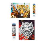 Pracht Creatives Hobby Diamond Dotz 69505 - Peinture diamant pour enfants et adultes, kit de bricolage avec les motifs léopard et tigre blanc dans l'Autum, ainsi que des accessoires assortis
