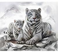Pracht Creatives Hobby Diamond Painting Set, Tableau avec Motif Maman Tigre Blanche avec Son Petit et Accessoires, Set de Bricolage pour Peindre avec des Paillettes pour Les Enfants à partir de 5 Ans