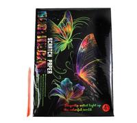 Pracht Creatives Hobby - Image à gratter Papillon avec Crayon à gratter, 4 pièces, Brille dans Le Noir, Taille env. 28,5 x 21 cm, Images à gratter pour Enfants et Adultes