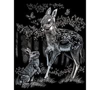 Pracht Creatives Hobby Royal & Langnickel - Image à gratter Chevreuil, Argent, Images à gratter pour Enfants et Adultes, avec Stylo à gratter et modèle