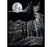 Pracht Creatives Hobby Royal & Langnickel - Image à gratter Loup & Lune, Argent, Images à gratter pour Enfants et Adultes, avec Crayon à gratter et modèle