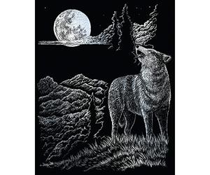 Pracht Creatives Hobby Royal & Langnickel - Image à gratter Loup & Lune, Argent, Images à gratter pour Enfants et Adultes, avec Crayon à gratter et modèle