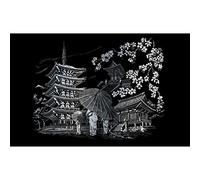 Pracht Creatives Hobby Royal & Langnickel - Image à gratter Temple de Kyoto, Argent, Images à gratter pour Enfants et Adultes, avec Crayon à gratter et modèle