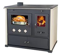 Pracktik Lux Poêle à bois avec compartiment de cuisson et plaque de cuisson Beige gauche 9,5 kW