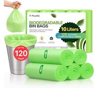 Praclife Sacs poubelle biodégradables pour déchets alimentaires, sacs poubelle compostables de 10 L, petits sacs poubelle transparents verts pour recyclage des aliments, 120 pièces