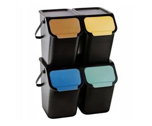 Practic Bini Lot de 4 poubelles, empilables, avec couvercle avec système de clic, système de tri sélectif des déchets de cuisine, 4 x 25 l