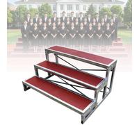 Practicable De Chœur 3 Marches, Escalier Scène Portable Anti-Glisse | Doubles Barres Support, Plateforme Élégante for Écoles, Chorales Et Événements(Red 1)