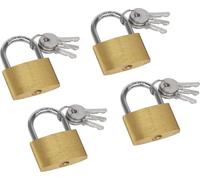 Practical Lock Set ¿ 4 Brass Padlocks ¿ 35 Mm ¿ With Steel Shackle, Different Locks And 12 Keys, Yellow